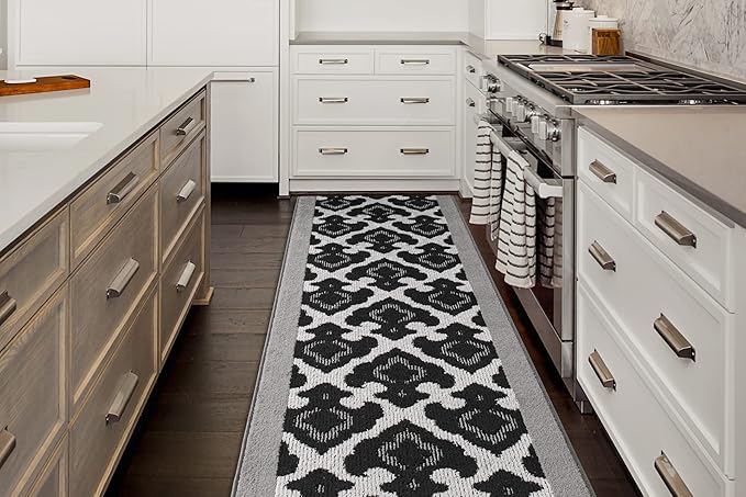 Custom Length Cut to Size Fleur de Lis Inspired Carpet Runner Rug for Hallways, Non Slip Rubber Backed, 31 inch Wide X Customized Length, Royal Grey, 31 inch X 19 feet