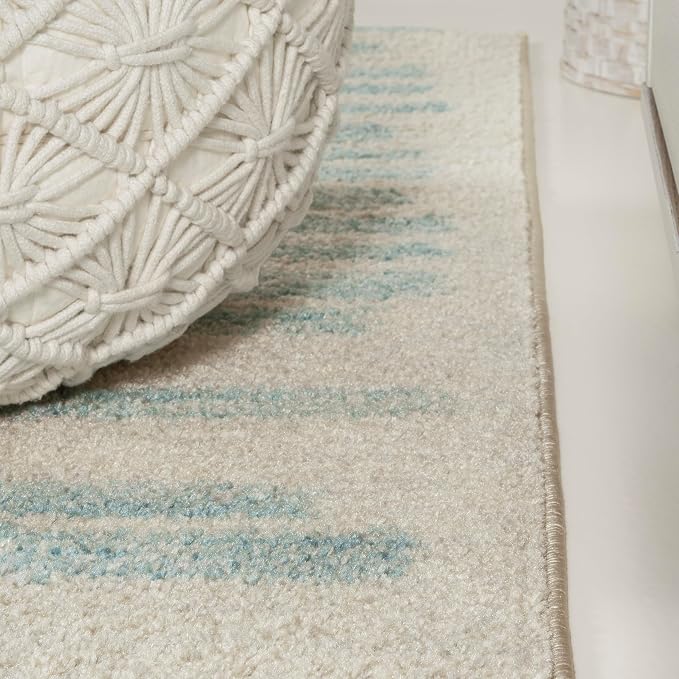 JONATHAN Y Khalil Modern Berber Stripe Cream/Turquoise Indoor Area Rug - Image 6