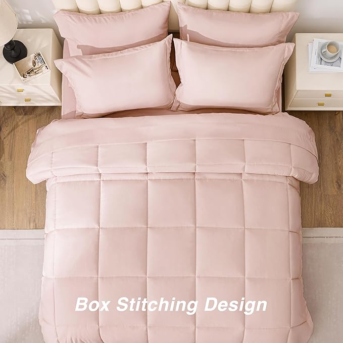 Love's cabin Twin Comforter Set Blush Pink, 5 Pieces Twin Bed in a Bag, All Season Bedding Sets with 1 Comforter, 1 Flat Sheet, 1 Fitted Sheet, 1 Pillowcase and 1 Pillow Sham