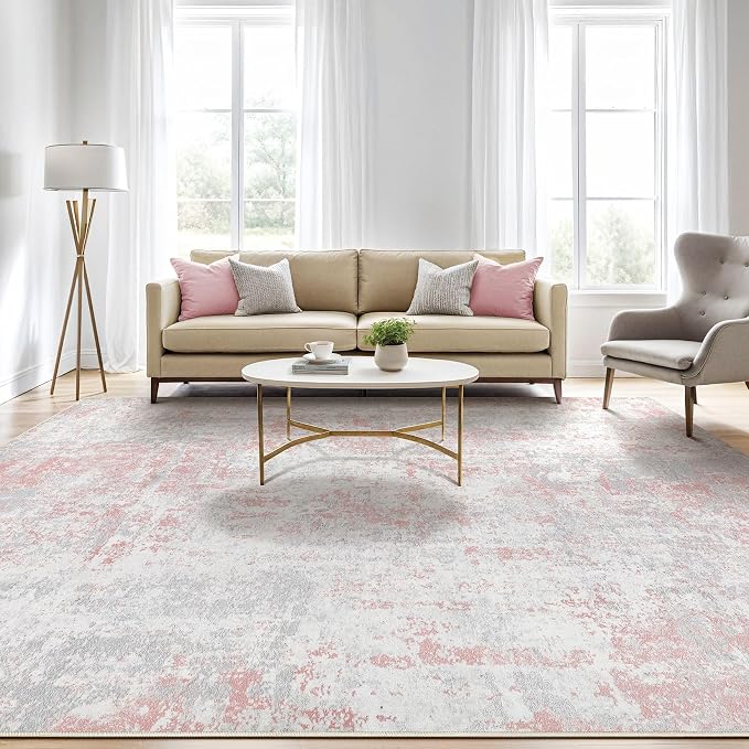 LOONGRUG 7x9 Area Rug Washable Large Neutral Modern Living Room Rugs | Abstract - Image 5