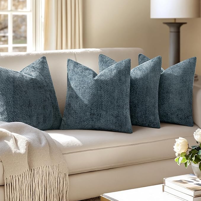 MIULEE Soft Decorative Chenille Pillow Covers Navy Blue 18x18 Pack of 4 | - Image 5