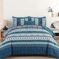 Boho Full Size Comforter Set 8 Pieces, Teal Blue Comforter Bohemian Striped Bed in A Bag, Soft Microfiber Bedding Set for All Seasons