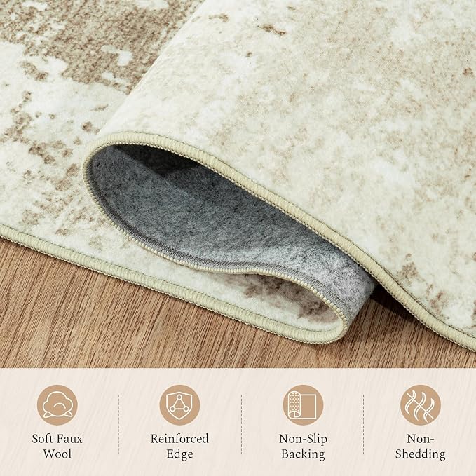 Rugflix 5x7 Area Rugs for Living Room, Washable Linen Beige Large Rug | Machine - Image 7