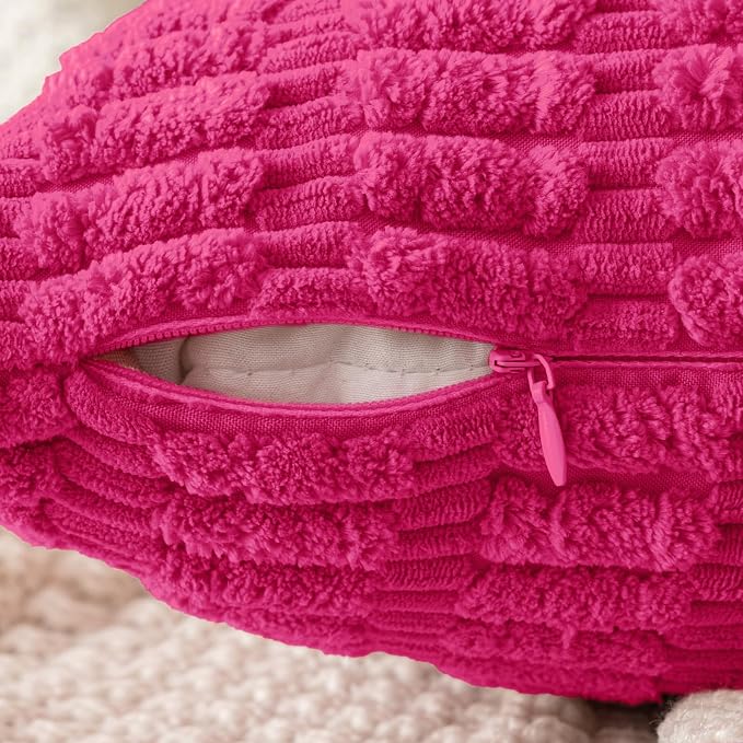 MIULEE Corduroy Decorative Throw Pillow Covers 18x18 Hot Pink Pack of 2 | Soft - Image 3