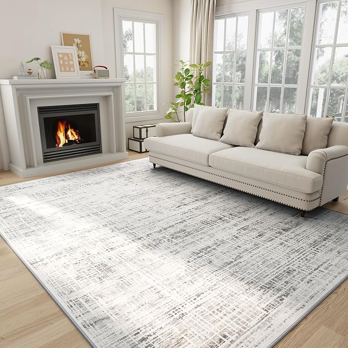 5x7 Washable Area Rug for Living Room Bedroom: Non-Slip Modern White Gray | by Oriannal