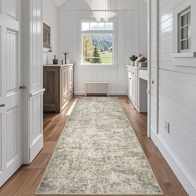 Runner Rugs for Hallways Kitchen 2.6x8 Non Slip Washable Beige Brown | Modern by Aelenmu