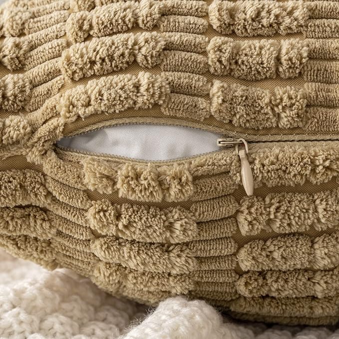 MIULEE Euro Sham Corduroy Decorative Throw Pillow Covers 22x22 Khaki | Pack of - Image 3