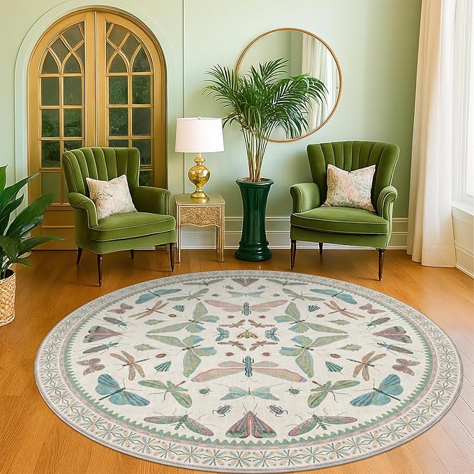 Green and Blue Insect 6ft Round Soft Rugs - Image 9