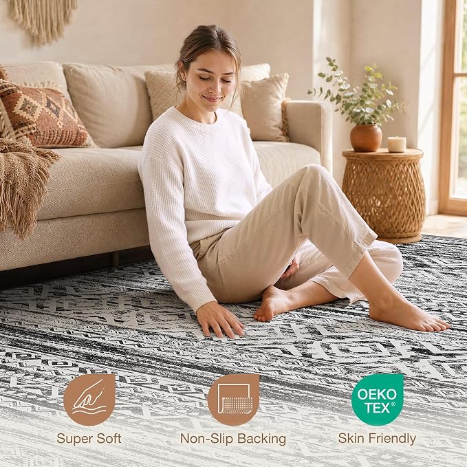 cotiled Boho 8x10 Area Rugs for Living Room: Large Moroccan Washable Rug | - Image 3
