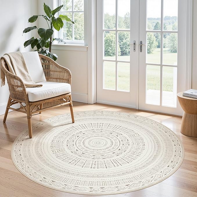 cotiled 5x5 Round Rug 5ft Circle Living Room Boho Area Rugs | Washable Foldable by COTILED