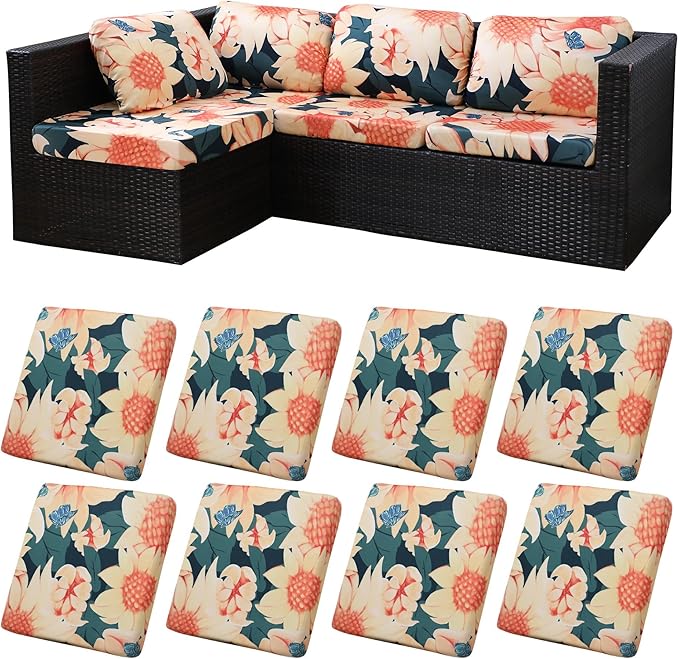 8Pcs Patio Cushion Covers, Outdoor Stretch Cushion Covers, Washable | Stretch by Unknown