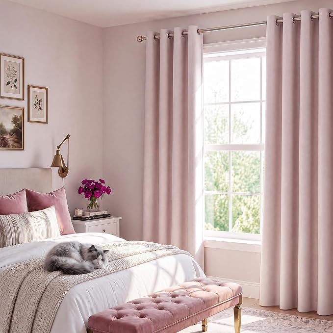 NICETOWN 100% Blackout Window Curtain Panels 84" Long, Blush Pink, 2 Pieces - Image 7