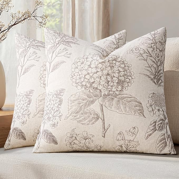 Set of 2 Decorative Floral Pillow Covers 20x20 Inch Light Camel | Neutral by SWANCOCO