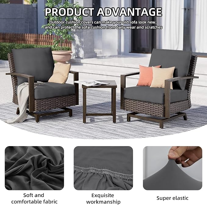 8Pcs Outdoor Cushion Covers, Elastic Patio Cushion Covers | Washable, - Image 4