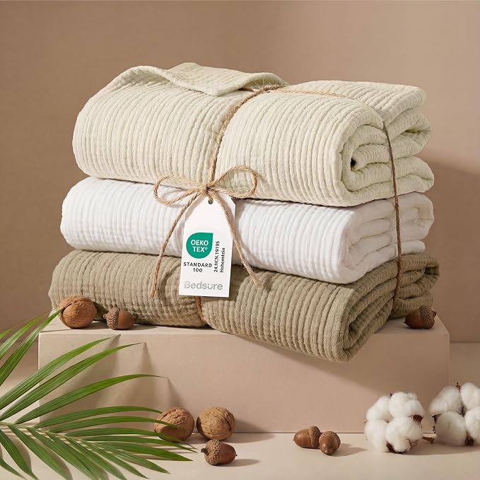Bedsure 100% Cotton Muslin Blanket Twin XL - Image 5