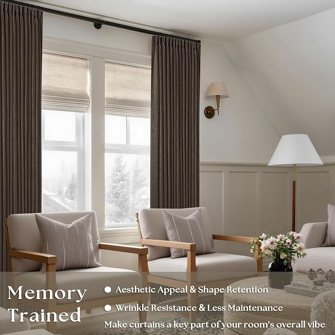 Dark Chocolate 84 Inch Pinch Pleated Semi Sheer Linen Curtains 2 Panels | - Image 2