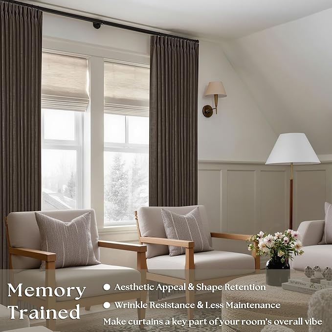 Dark Chocolate 80 Inch Pinch Pleated Semi Sheer Linen Curtains 2 Panels | - Image 2