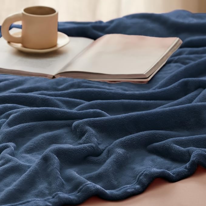 Bedsure GentleSoft Fleece Blankets King Size Blue - Image 4