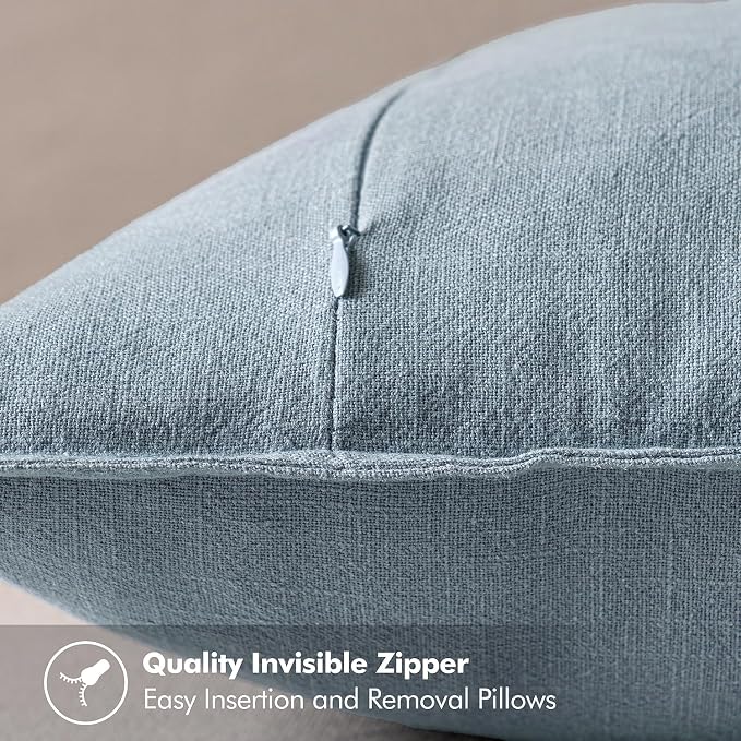 MIULEE Decorative Linen Pillow Covers 18x18 Inch Blue Grey | Boho Farmhouse​ - Image 3
