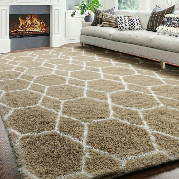 8x10 Area Rugs for Living Room, Fluffy Beige and White Modern Bedroom Rug | - Image 6