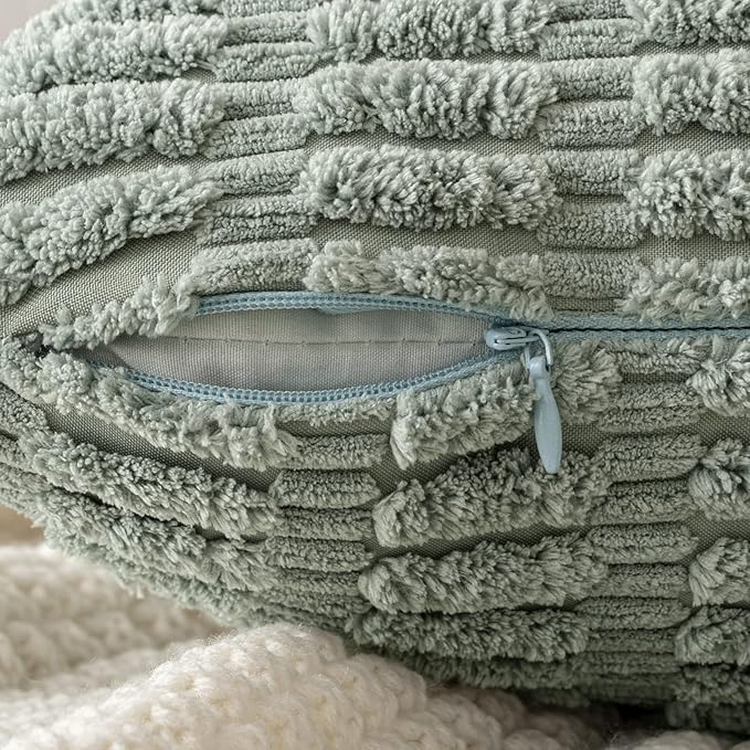 MIULEE Corduroy Decorative Throw Pillow Covers 18x18 Grey Green Pack of 2 | - Image 3