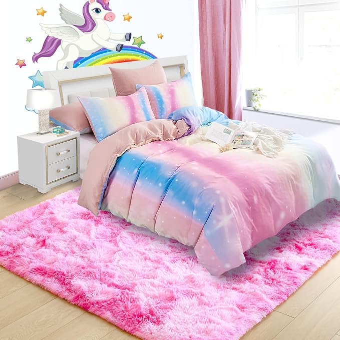 4x6 Tie-Dyed Pink Fluffy Soft Area Rug Non-Slip - Image 2