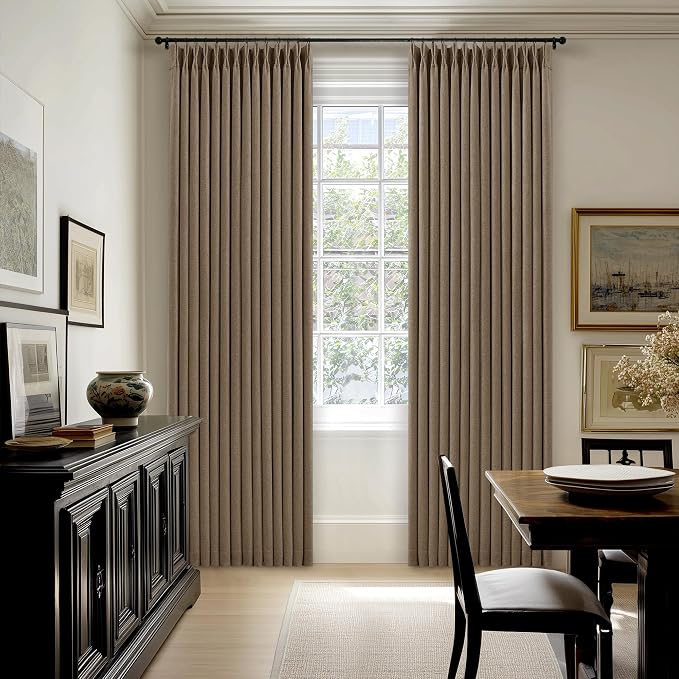 Latte Dual Layer Blackout 102 Inch Length Curtains 2 Panels Pinch Pleated | - Image 6
