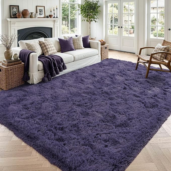 4'x5'3'' Taro Purple Fluffy Soft Area Rug Non-Slip by ModernHomeDecor