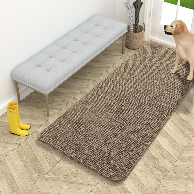 OLANLY Dog Door Mat for Muddy Paws 54x24, Super Absorbent Chenille Mud Mat | Tan by OLANLY