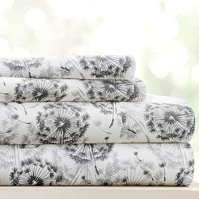 Linen Market Double-Brushed Patterned Microfiber Queen Sheet Set 4 Piece – Oeko-TEX Certified Ultra Soft & Wrinkle-Free - 16" Deep Pocket Sheets - Easy Care Queen Size - Make a Wish Light Gray