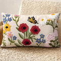 Embroidered Lumbar Pillow Cover 20x12 Inch, Retro Flower | Decorative Throw by Kokaaee