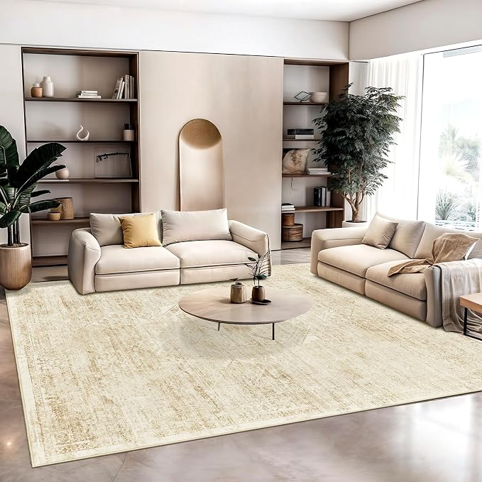 Soalmost Washable Area Rug 8x10 Large Soft Living Room Rugs Beige/Ivory | - Image 9