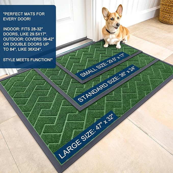 OLANLY Front Door Mat Outside 71x23, All-Season Absorbent Rubber Doormat | Green - Image 2