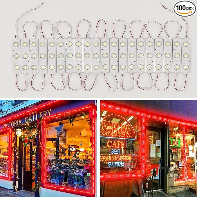 LED Module, 100pcs 49.8 Ft 5730 SMD 150LM Per LED Module IP65 Waterproof Decorative Light for Advertising Signs with Tape Adhesive Backside (Red Light)