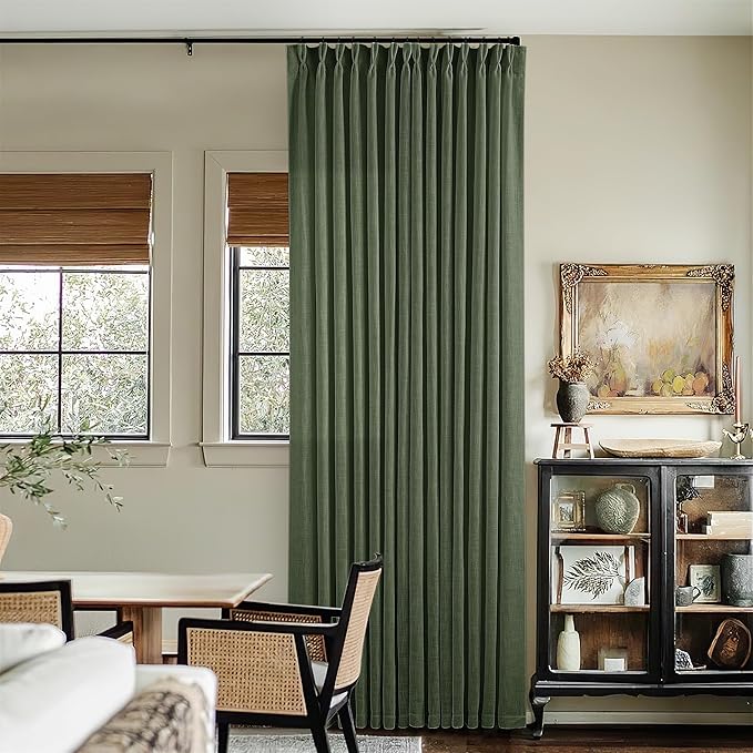 108 Inch Linen Memory Trained Pleated Curtains Olive Green by Twodrapes