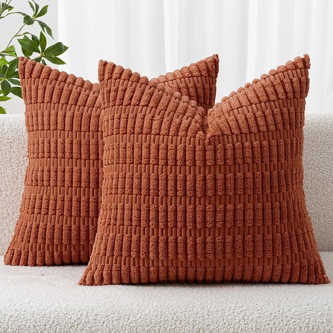 MIULEE Fall Corduroy Decorative Throw Pillow Covers 20x20 Rust Pack of 2 | by MIULEE