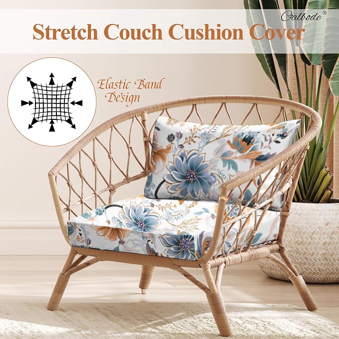 CALBODE 8Pcs High Elastic Digitally Printed Sofa Seat Cushion Cover, Soft & - Image 3