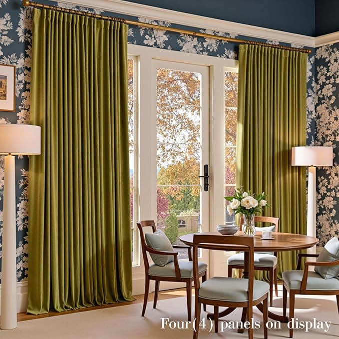 Lazzzy Velvet Blackout Curtains Thermal Insulated Room Window Drapes Super Soft Luxury Curtains for Living Room Bedroom Rod Pocket 2 Panels, Golden Olive, 52" W x 84" L