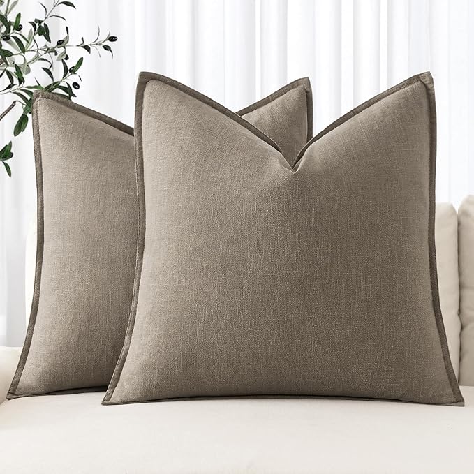 MIULEE Decorative Linen Pillow Covers 18x18 Inch Tan Taupe | Boho Farmhouse​ by MIULEE
