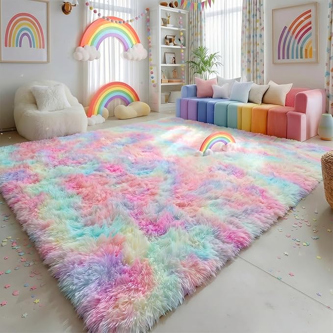 Amdrebio Rainbow Unicorn Fluffy Big Rug 6x9 by Amdrebio