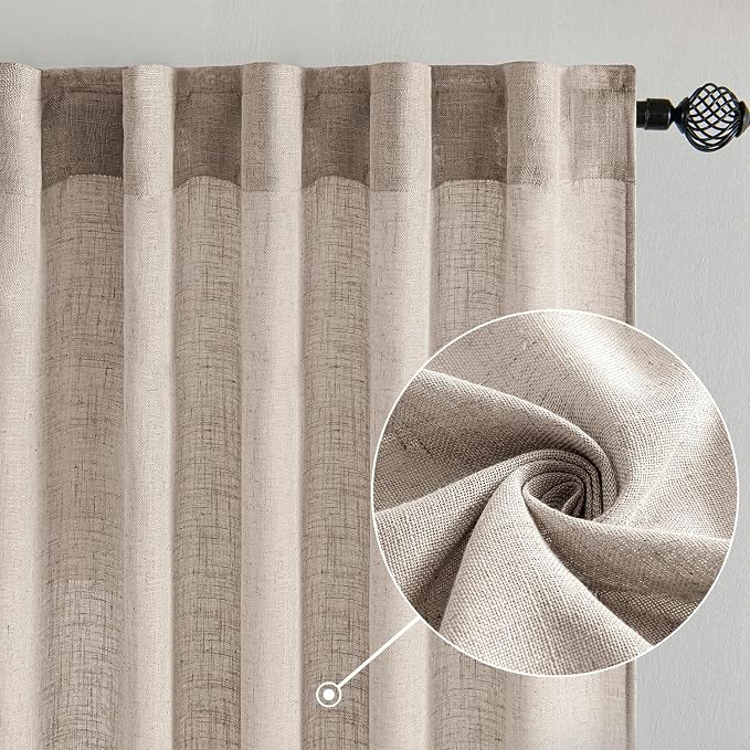 MIULEE Natural Linen Curtains 52x96 Inch Long 2 Panels - Image 2