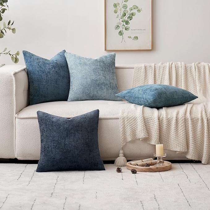 MIULEE Decorative Chenille Euro Pillow Covers Blue Series 24x24 Pack of 4 | - Image 5