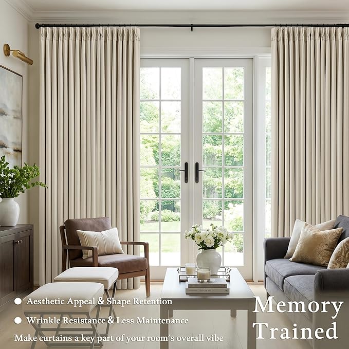 Oatmeal Beige Extra Wide Blackout 60 x 84 Inch Pinch Pleat Curtains 1 Panel | - Image 5