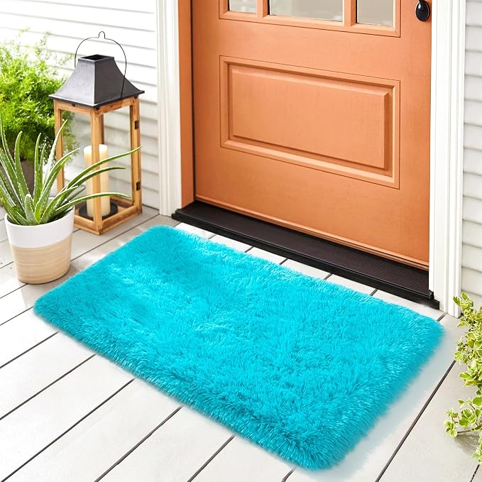 2x3 Blue Fluffy Soft Area Rug Non-Slip - Image 6
