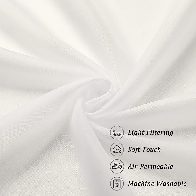 Chyhomenyc Sheer Curtains 63 Inch Length 2 Panels, Ivory | Light Filtering - Image 8