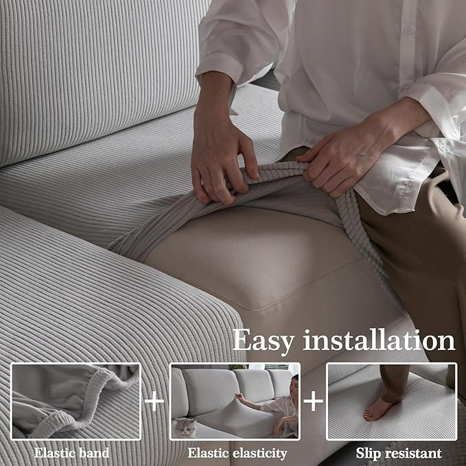 OHSIO Sectional Couch Covers, Wear Resistant Stretch Sofa Covers Washable Soft - Image 5