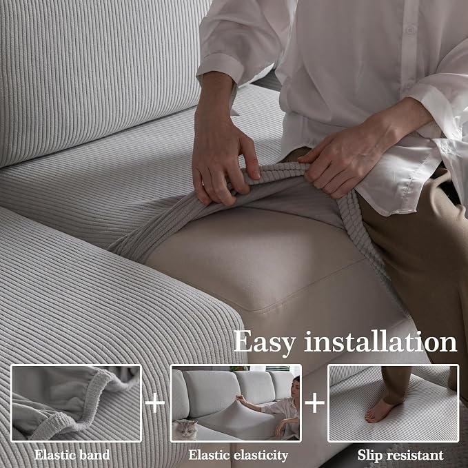 OHSIO Sectional Couch Covers, Wear Resistant Stretch Sofa Covers Washable Soft - Image 5