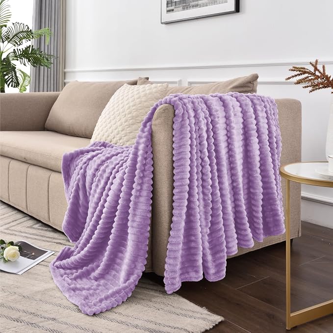 BEDELITE Ribbed Jacquard Lavender Fleece Twin Blanket - Image 9