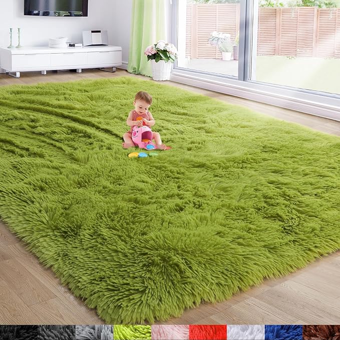 Amdrebio Grass Green Shag Area Rug 9x12 by Amdrebio