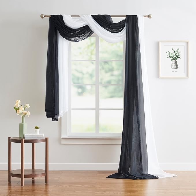 Warm Home Designs 30 Feet Long Sheer Black Window Scarf. These XXL Length Valance Window Scarves 54 X 360 Inches in Size. Great as Bed Canopy or Wedding Arch Draping Fabric. AM Black 360"